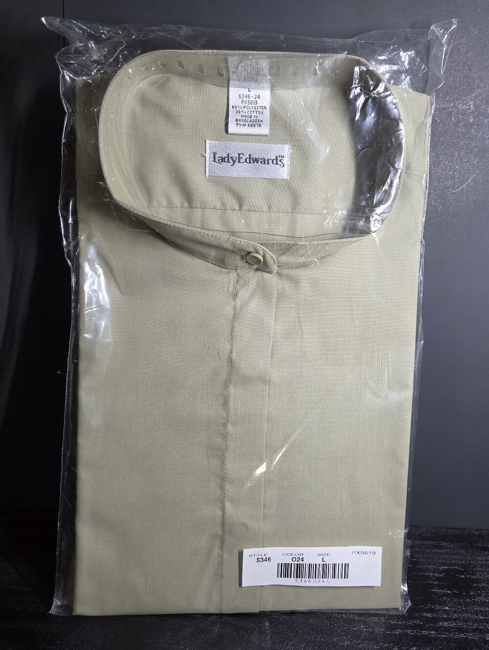 Lady Edwards Khaki Banded Collar Button Up Shirt NWT Large Business Casual